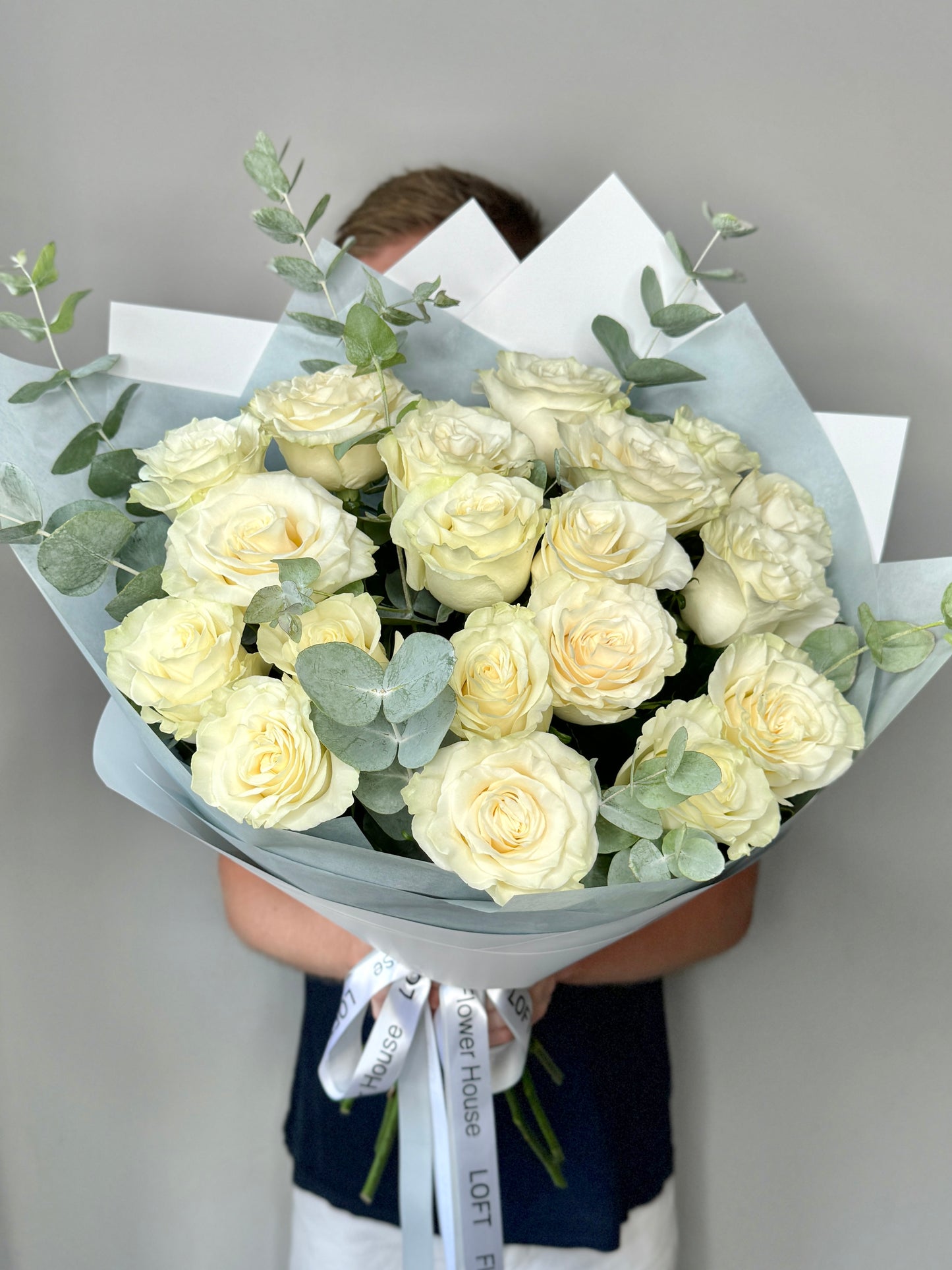 White Roses Mondial & Eucalyptus