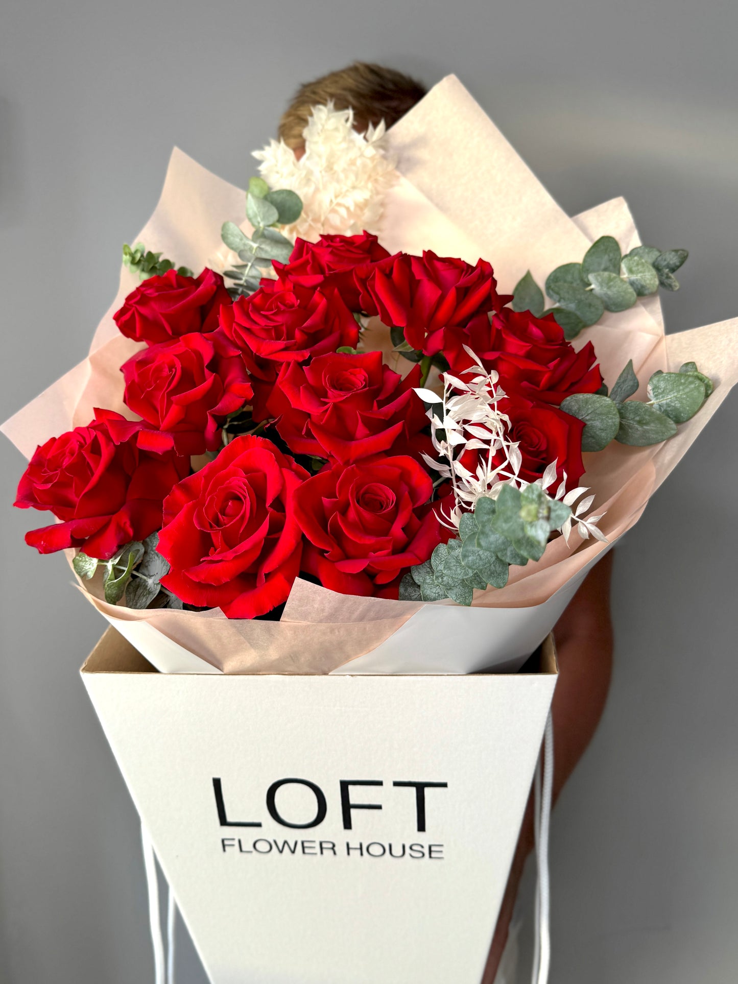 French Roses with White Ruscus