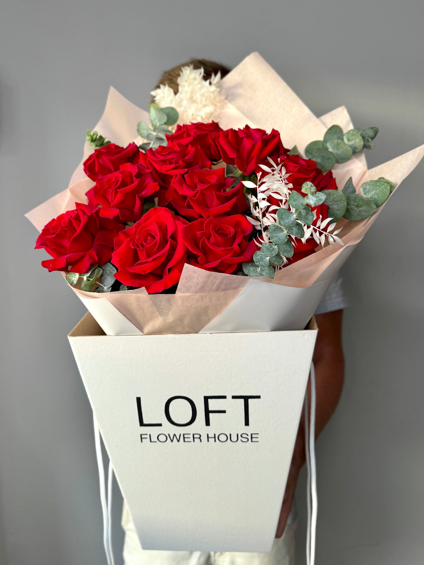 French Roses with White Ruscus