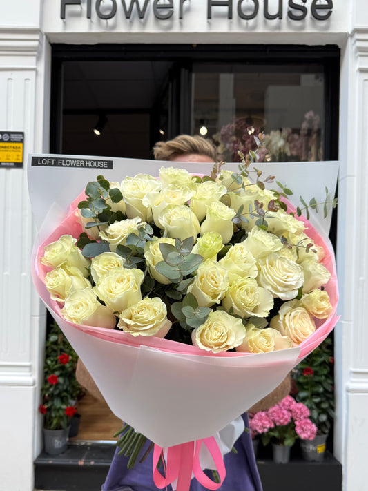 White Roses & Eucalyptus