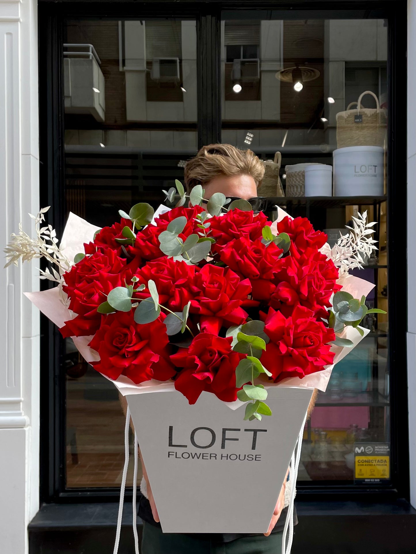 French Roses with White Ruscus