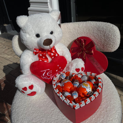 Gift Set of Medium Teddy bear and Medium Box of Kinder sweets