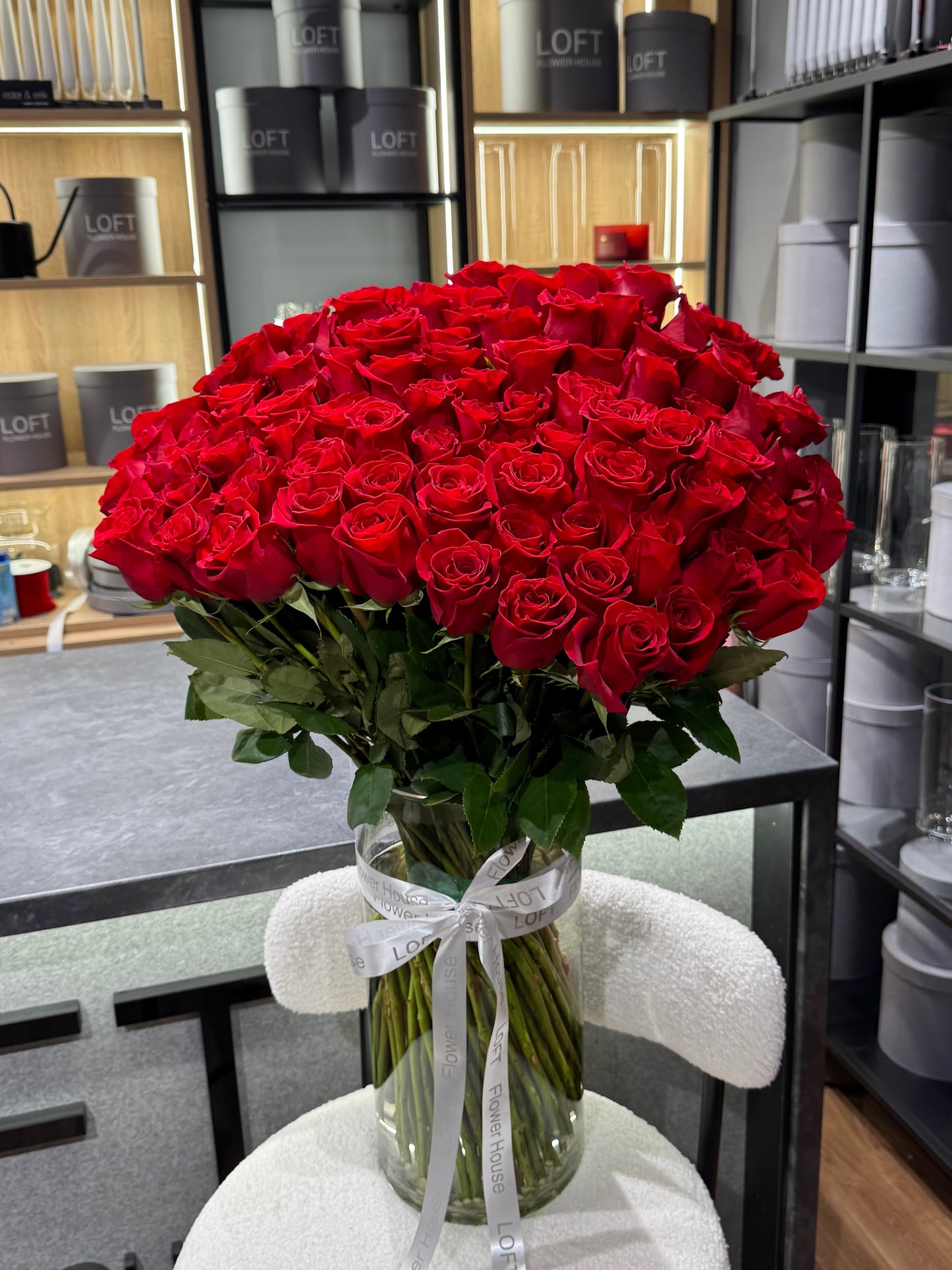 Red Roses + Vase