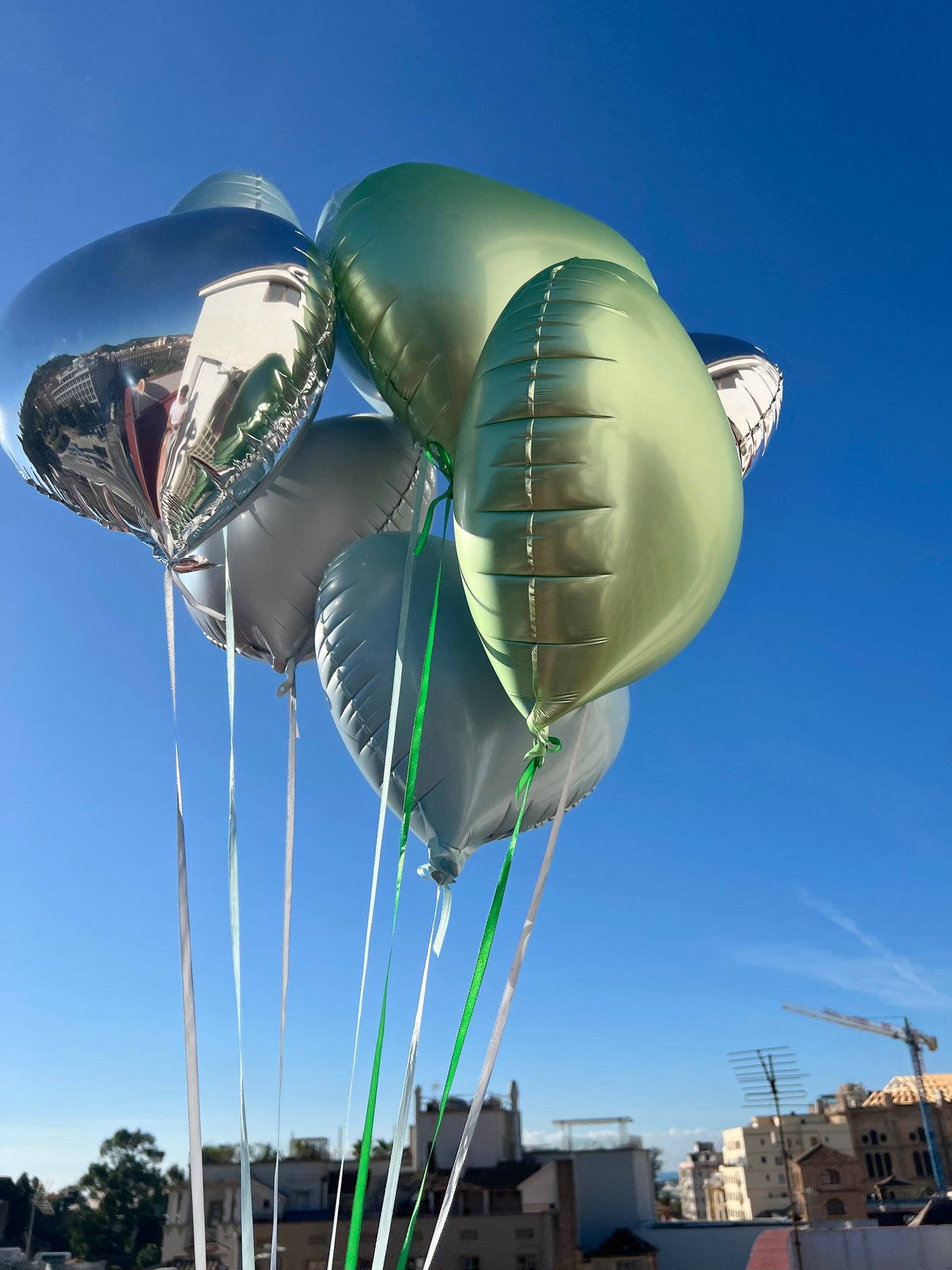 Helium Heart Balloons - Green & Blue Set