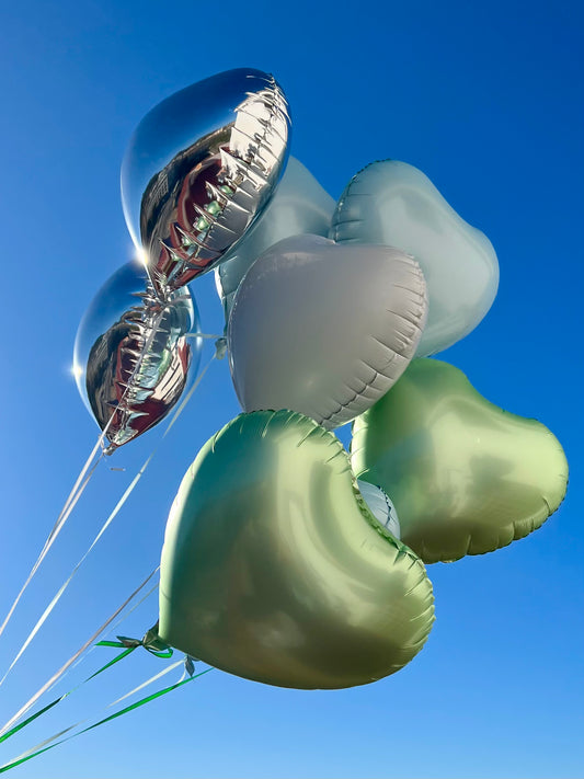 Helium Heart Balloons - Green & Blue Set