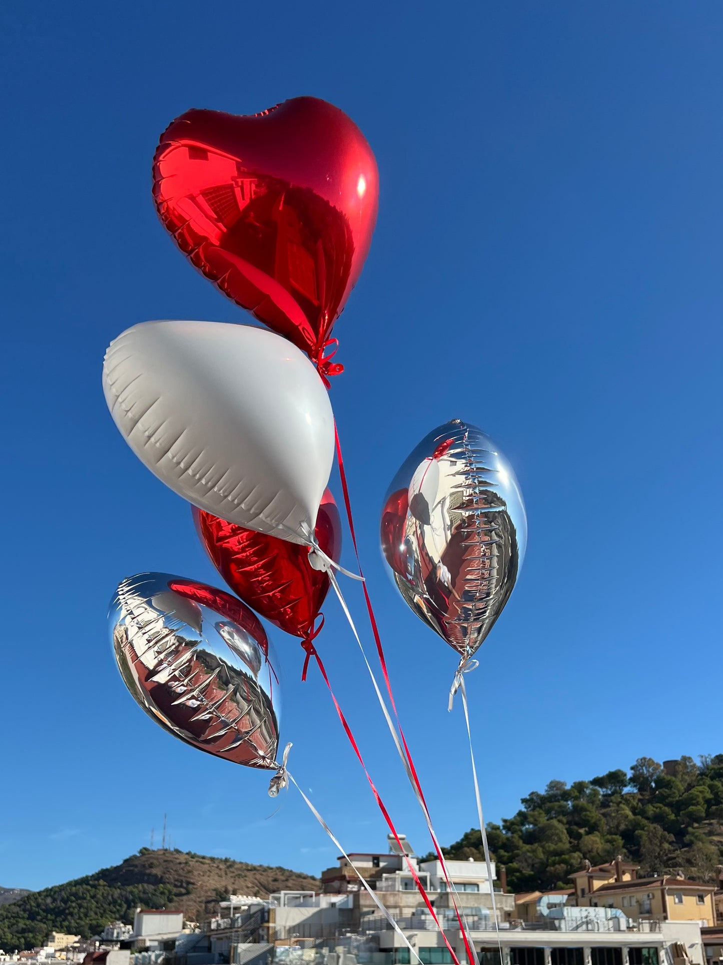 Helium Heart Balloons - Red & White Set