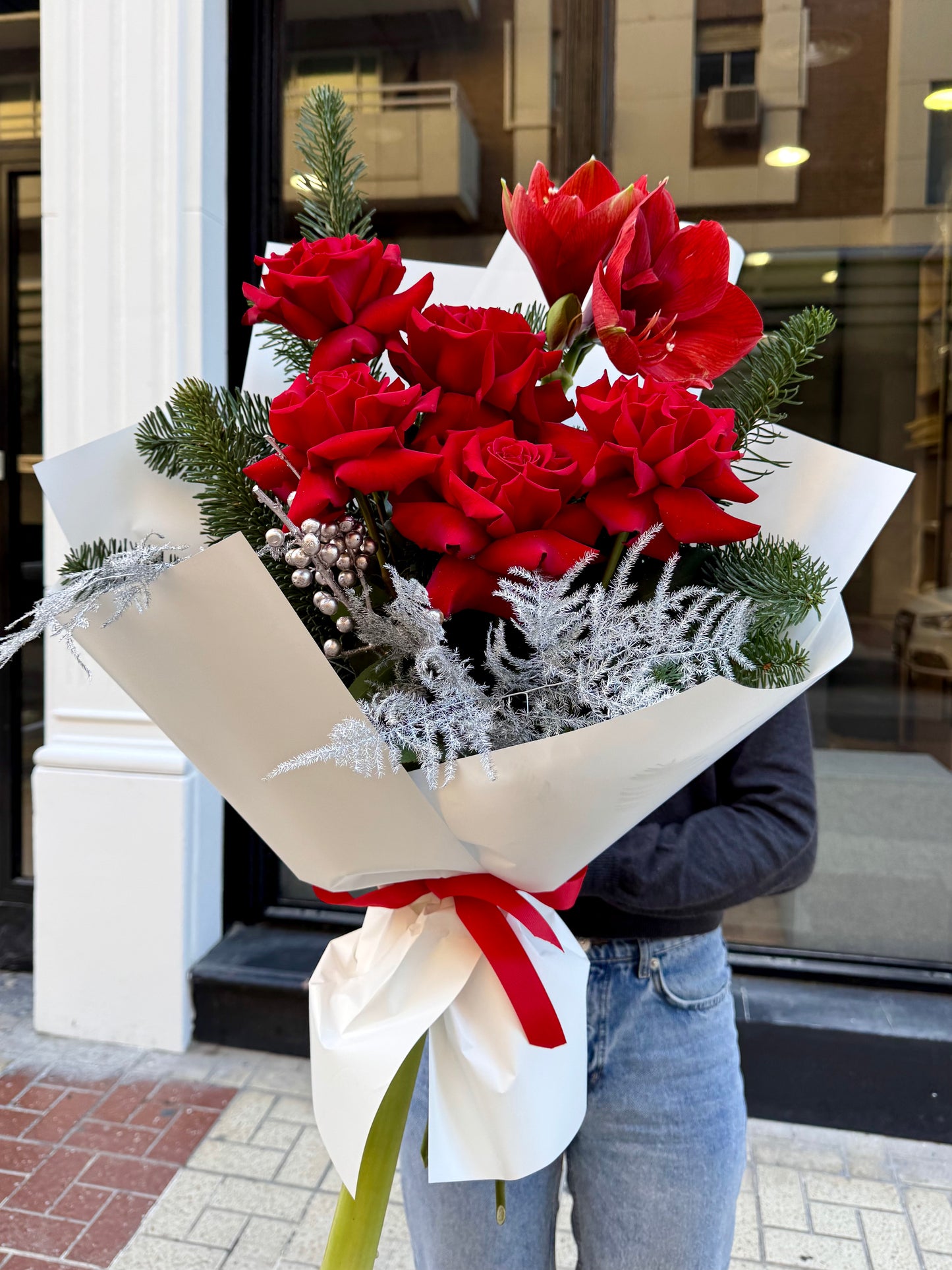 Snowy Scarlet Roses