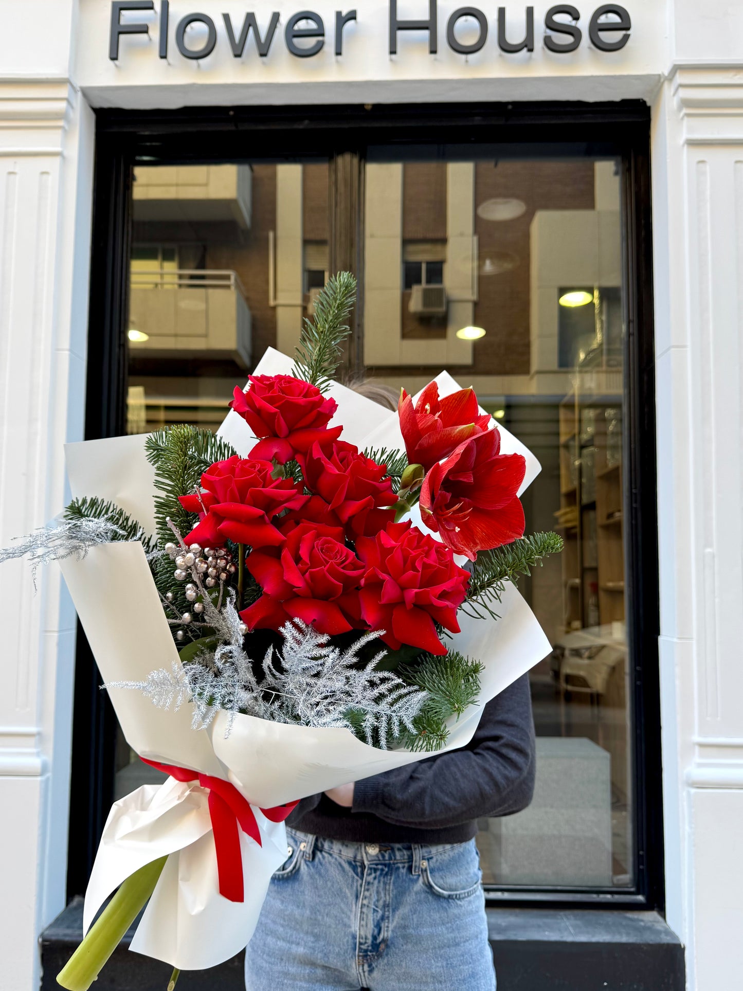 Snowy Scarlet Roses