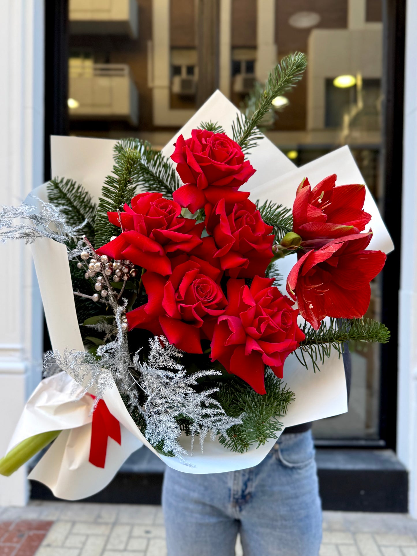 Snowy Scarlet Roses