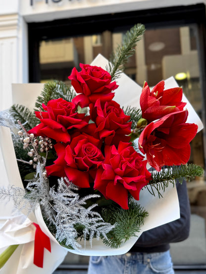 Snowy Scarlet Roses